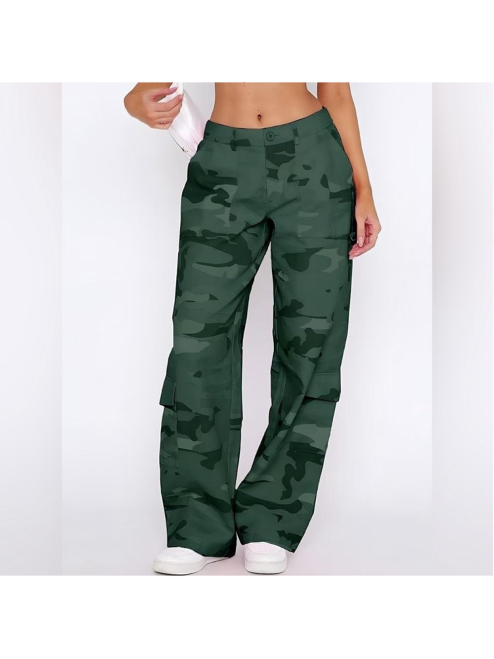 Flamingals Camo Cargo Pants Women Mid Waist Baggy Y2K Work Pants Camouflage L